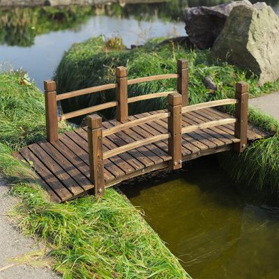 Epicozy Wooden Garden Bridge Classic Wood Arch Stained Finish Footbridge With Safety Railings, 530 Lbs Capacity, Decorative Pond Bridge Landscaping For Outdoor Garden Backyard Creek Farm