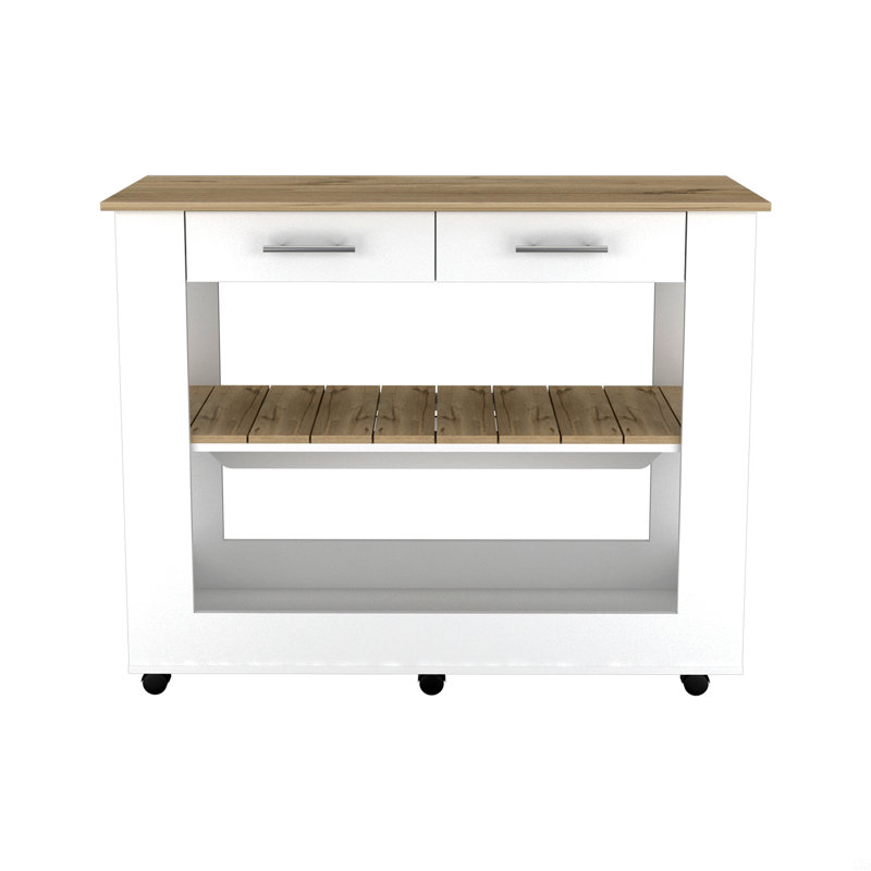 Kitchen Island 46,  Six Casters, Two Drawers, Lower Open Shelf