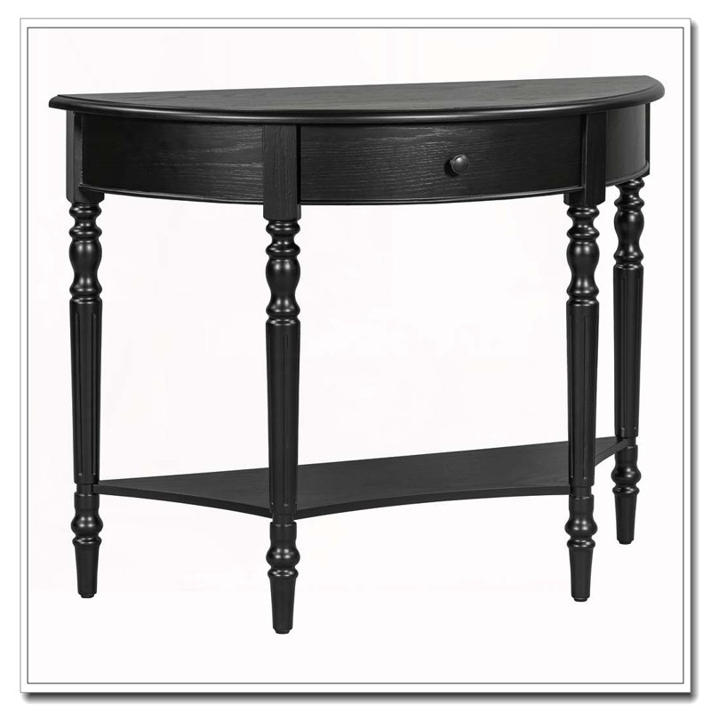 Console demi-lune avec tiroir et tablette, Noir