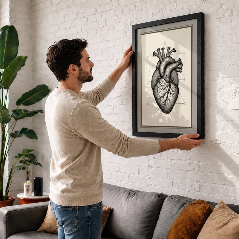 Heart Anatomical Study Minimalist - Print, Walnut, A4 - 29.7 x 21.0 cm