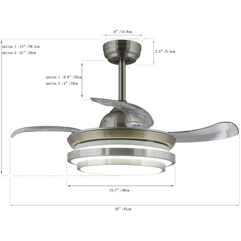 Ventilateur de plafond encastré à 4 pales à DEL avec ensemble d'éclairage inclus Autry, H 13 po x l 17 po x P 17 po