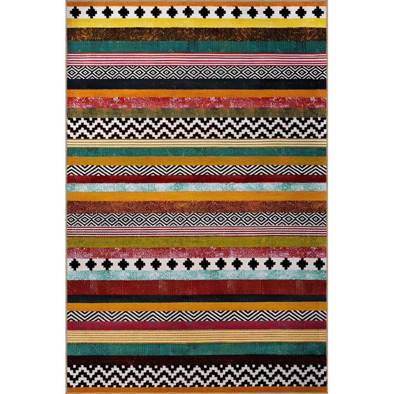 Multicolor Stripe Line Sectioned Abstract Shape Pattern Modern Decorative Rug, Rectangle 5'1.02" x 7'6.55"