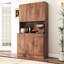 Armoire de cuisine de 71,8 po de hauteur pour chambre à coucher, noyer. 6 portes, 1 tablette et 1 tablette ouverte. Fiable, facile à nettoyer et à installer dans une chambre à 6 portes, 1 tiroir, une construction ouverte et stable-1222427046-1222427045