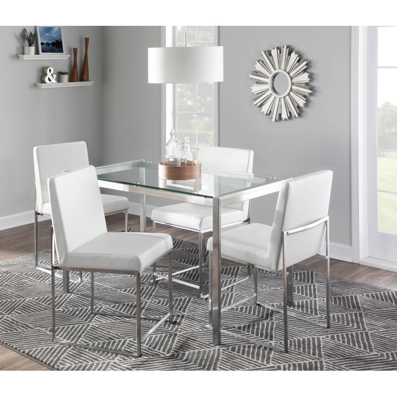 Brieon 19.25'' H Upholstered Metal Side Chair, White Faux Leather, Stainless Steel