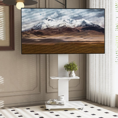 TV Stand With Shelf For Living Room, Bedroom,Offices,Mobile TV Cart For 32-75 Inches,Floor Stand With Mount On Lockable Wheels,