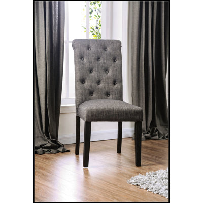 Ensemble de 2 chaises d'appoint classiques avec tissu capitonné à aspect lin classique et cadre en bois massif gris pour les salles à manger rustiques