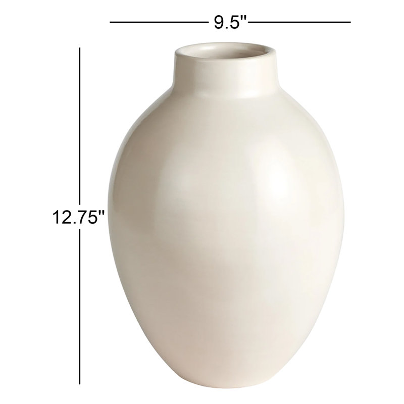 Analia Handmade Table Vase, 12.75" H x 9.5" W x 9.5" D, Ecru