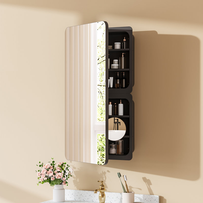 Armoire à pharmacie rectangulaire encastrée ou à surface avec rangement et miroir grossissant, armoire de salle de bain avec tablette ajustable, miroir de coiffeuse