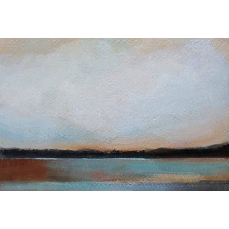 Blue Sunset by Alison Jerry - Painting, 20 cm H x 30 cm W, Black Floater Framed