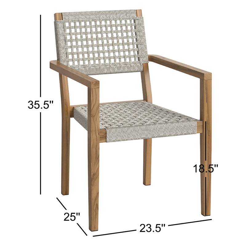 Fauteuils empilables en bois de teck massif et corde Cava, Gris