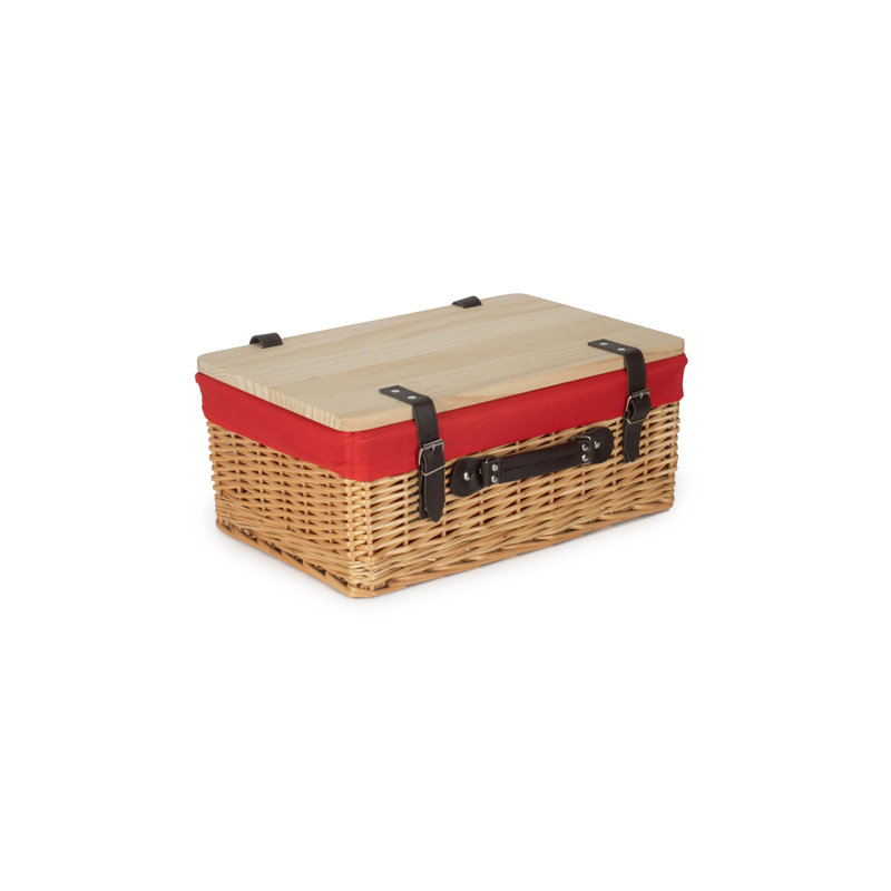 Wicker Lined Gift or Storage Hamper Basket with Lid, Buff/Red, 19cm H x 46cm W x 30cm D