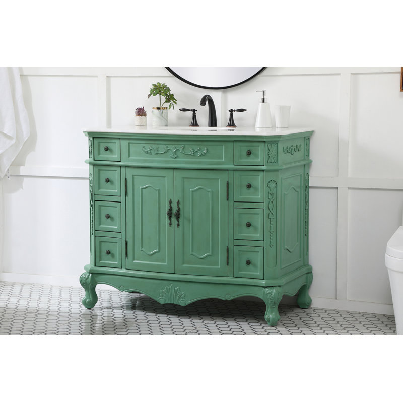 Ensemble de meuble-lavabo simple 42 po Lunette, Menthe rétro, Blanc Ivoire