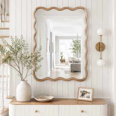 30"x40" Wavy Rectangle Solid Wood Frame Decorative Mirror
