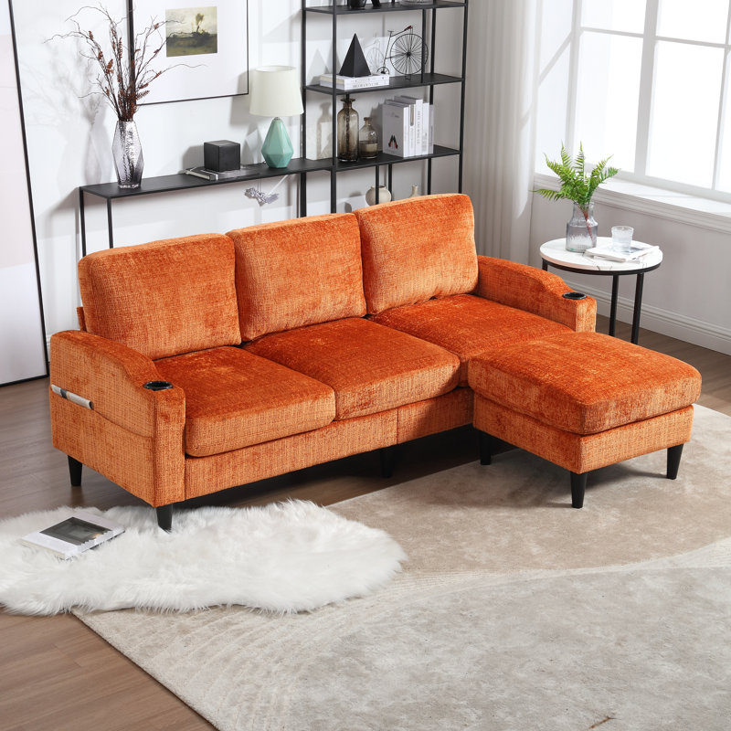 Modulaire avec tissu en chenille et coussins de rangement spacieux, Orange