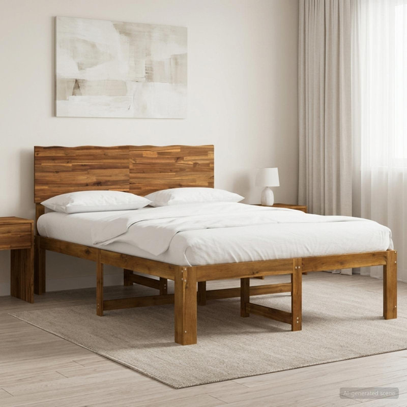 Solid Wood Bed Frame, European Kingsize (160 x 200 cm), Natural