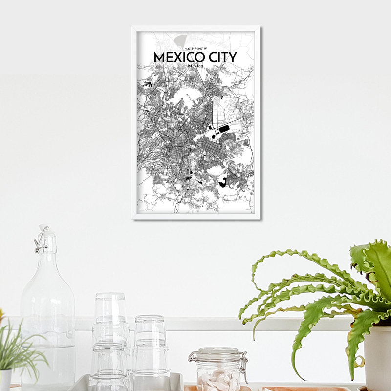 «Mexico City Map», impression, H 17 po x l 11 po, Noir / blanc