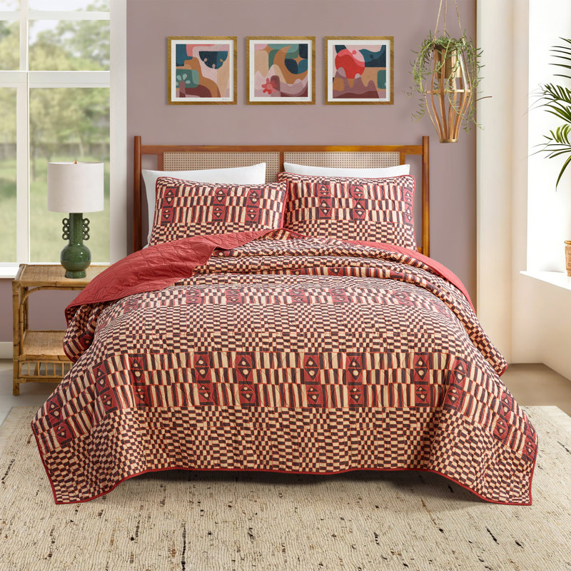 Ensemble de courtepointe réversible en coton Verona, Courtepointe grand + 2 couvre-oreillers standard