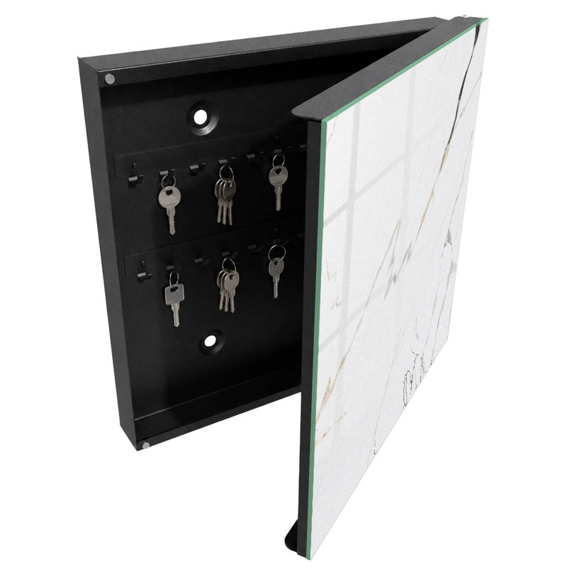 Key box for wall, Opens to the left, 30x30x5, White, Subtle marble texture with delicate lines, 