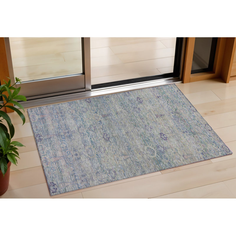Tapis oriental lavable d'intérieur 3 pi x 5 pi prune et argent