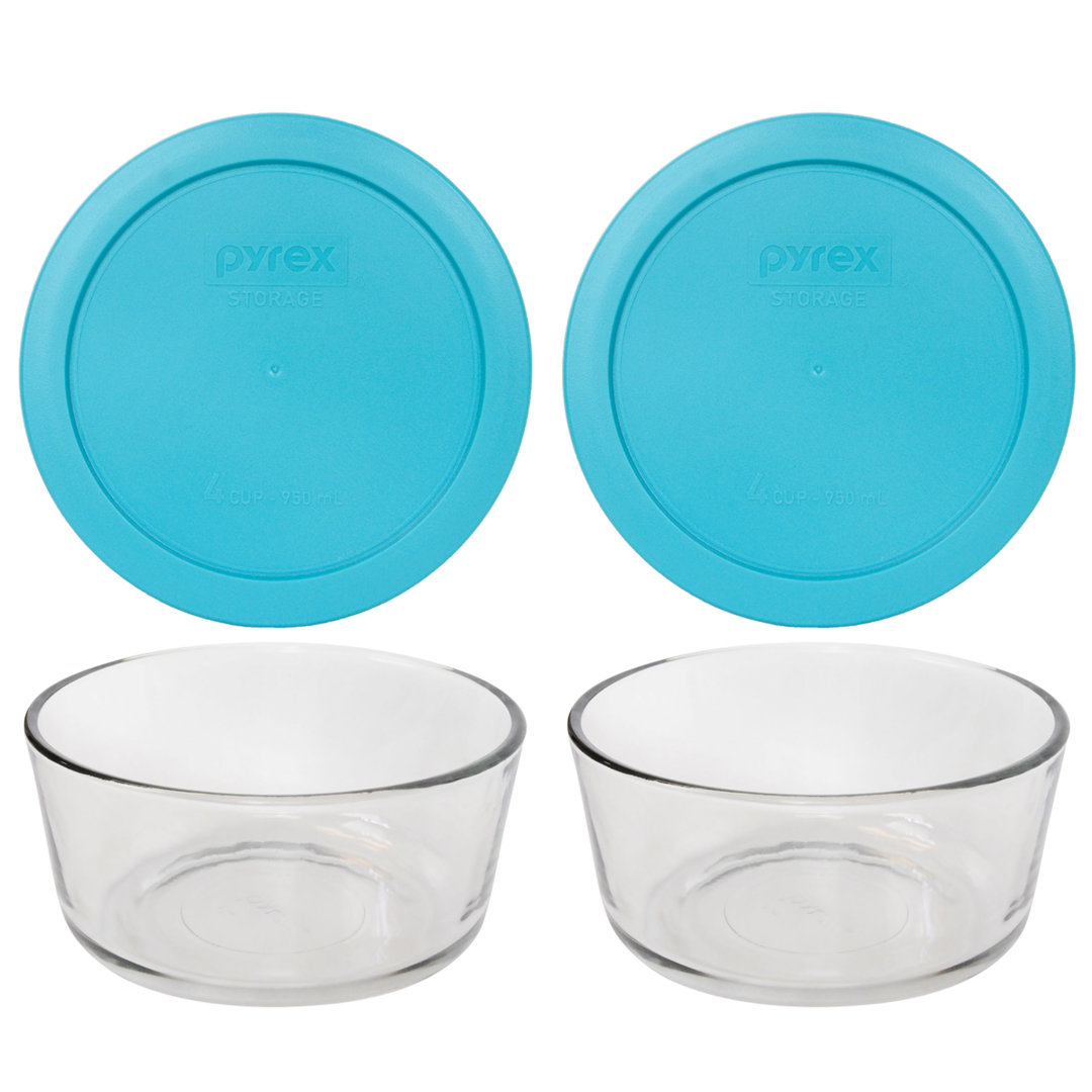 Pyrex (2) 7201 4 Cup Glass Bowls & (2) 7201-PC Lids Pyrex 
