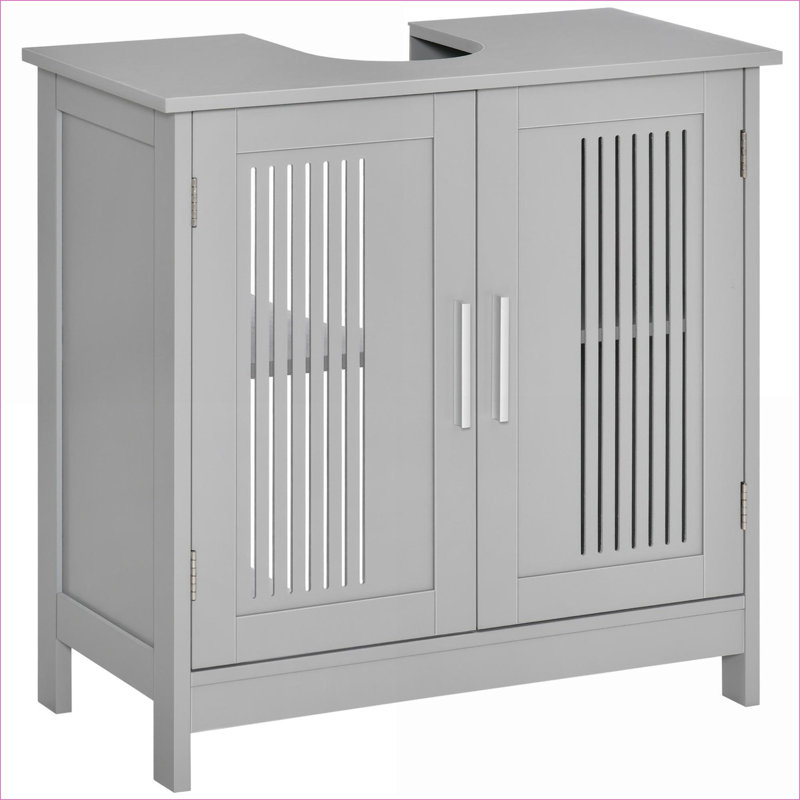 Cabinets | Modern Under Sink Bathroom Cupboard, 2 Doors, Adjustable Shelves, Engineered Wood, Slate Gray, 23.5" H | Minimalist | MDF+Metal