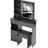 Small Space - Compatible Left Drawer Vanity Table With Cushioned Stool And Tri Color Led Mirror For Cozy Residential Quarters Desktop Stool, Touch Operated Brightness Adjustable Scale Sleeping Areas