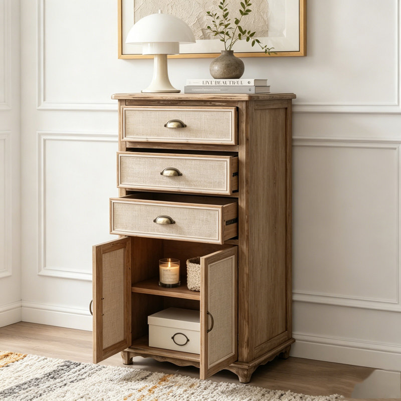 Armoire de rangement en bois rustique, Ancient White