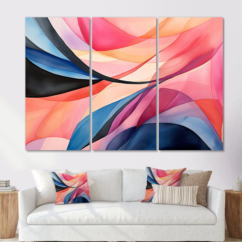 Motif géométrique de couleurs douces V - Art mural géométrique, H 28 po x l 36 po x P 1 po, Toile tendue