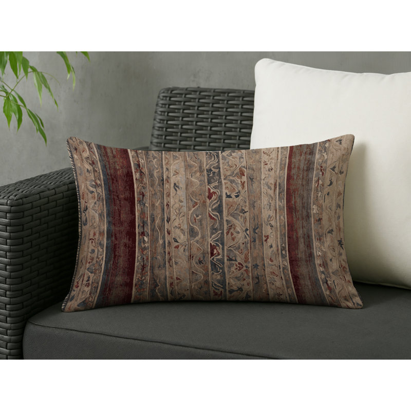 Coussin décoratif intérieur et extérieur Modern, Rectangle H 20 po x l 14 po, Bourgogne / bleu sarcelle / ivoire damassé 1