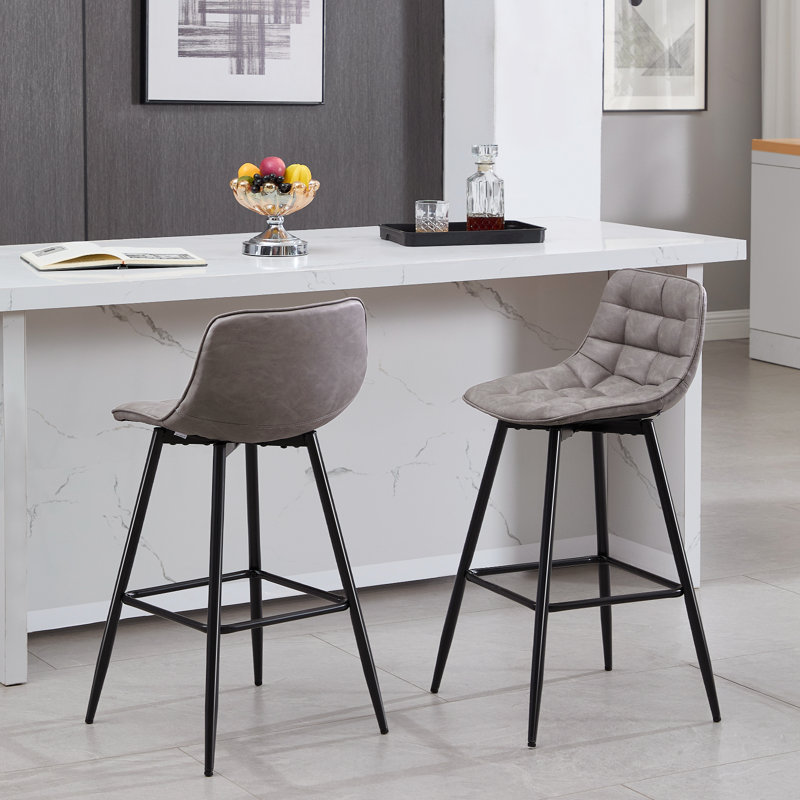 Upholstered Counter Stool with Metal Frame, Dark Grey, 2