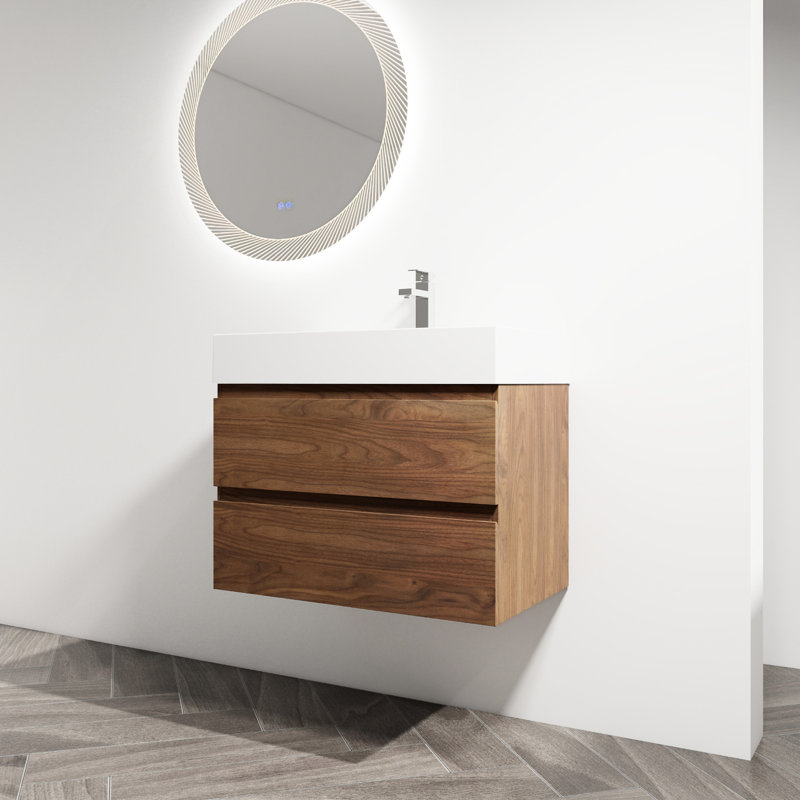 30" Wall Mounted Bathroom Vanity With Resin Sink. Modern Style, 2 Soft Close Drawers. Plywood Base Sink And , Modern. Construction For Stability