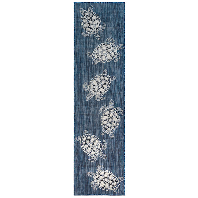 Tapis intérieur / extérieur bleu marine Saldanha, Tapis de couloir 1 pi 11 po x 7 pi 6 po