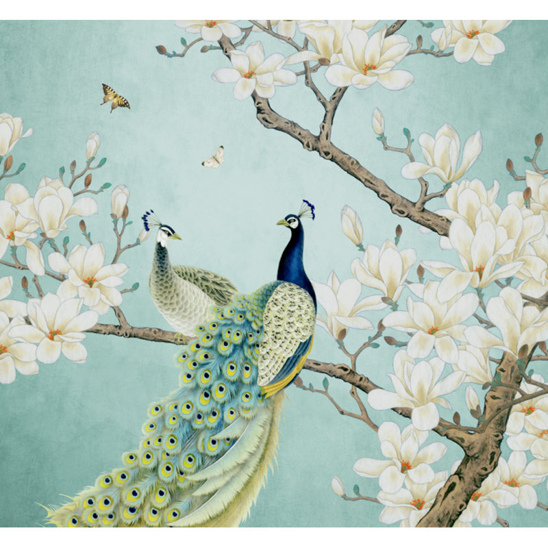 Murale kayren paon chinois magnolia, L 35 po x l 55 po