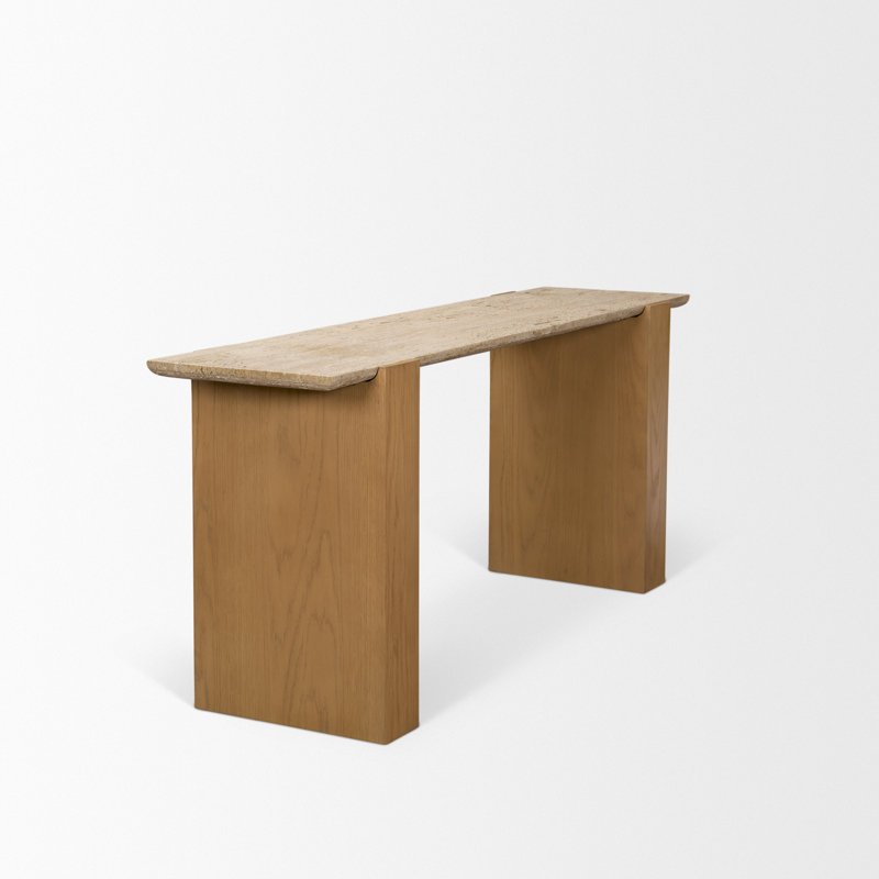 Console Milos avec plateau en travertin et chêne brun clair