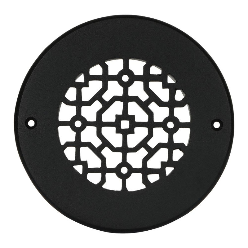 Grille ronde en fonte d'aluminium de 5 po (6 1/2 po au total) thermolaquée, Noir thermolaqué, Mur avec trous de vis
