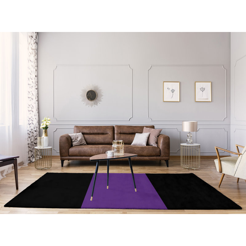 Tapis noir rayé/mauve zone, Rectangle 9 pi x 12 pi
