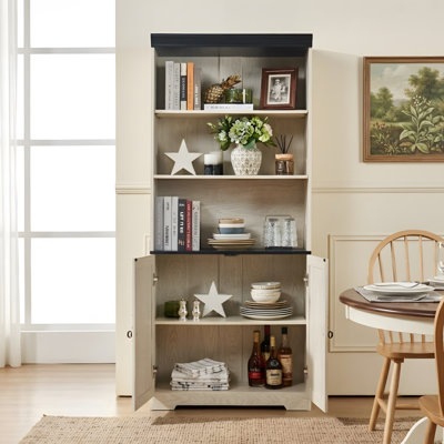 Grande armoire de rangement de 70,86 po (180 cm), armoire vitrée à 5 niveaux avec tablettes réglables et portes de grange, bibliothèque autoportante en bois aggloméré pour chambre à coucher, salon, cuisine, garde-manger, armoire de bar