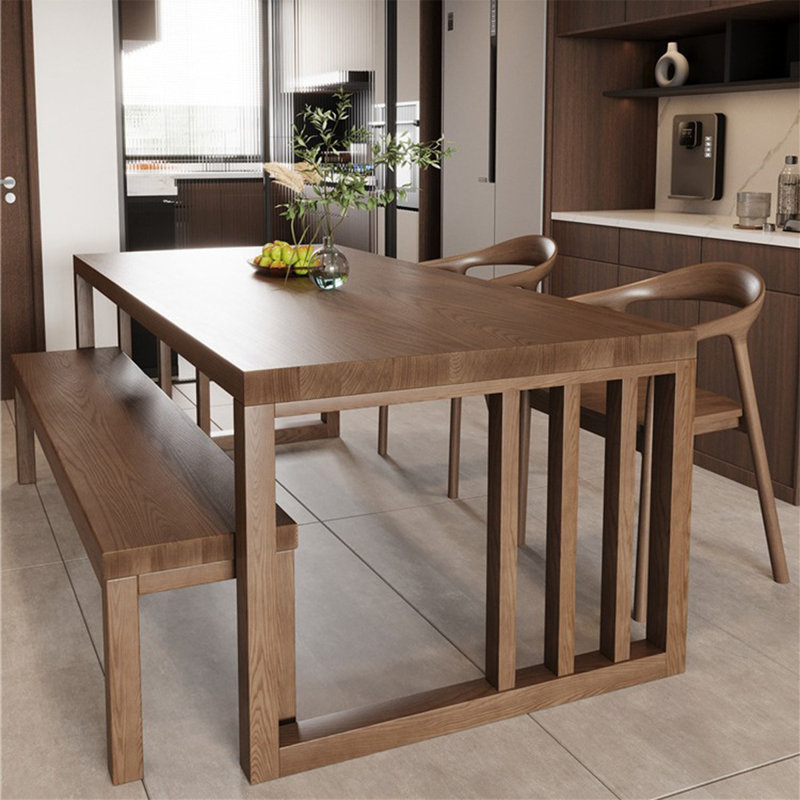 Simple Rectangular Brown Solid Wood Dining Table, 29.5"H x 70.8"L x 31.5"W