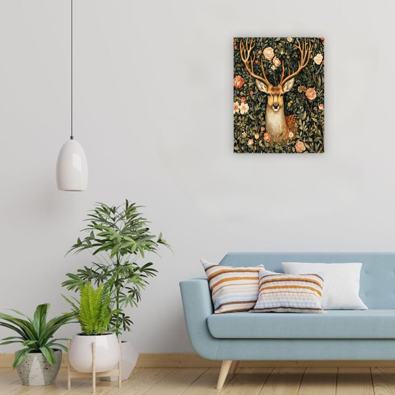Décoration murale d'intérieur en toile de cerf wapiti brune et brune 24 x 18 po