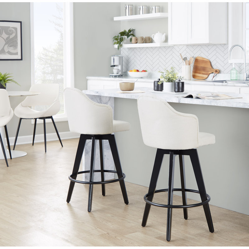 Capuano 26" Fixed-Height Counter Stool With Round Footrest - Set Of 2, Cream