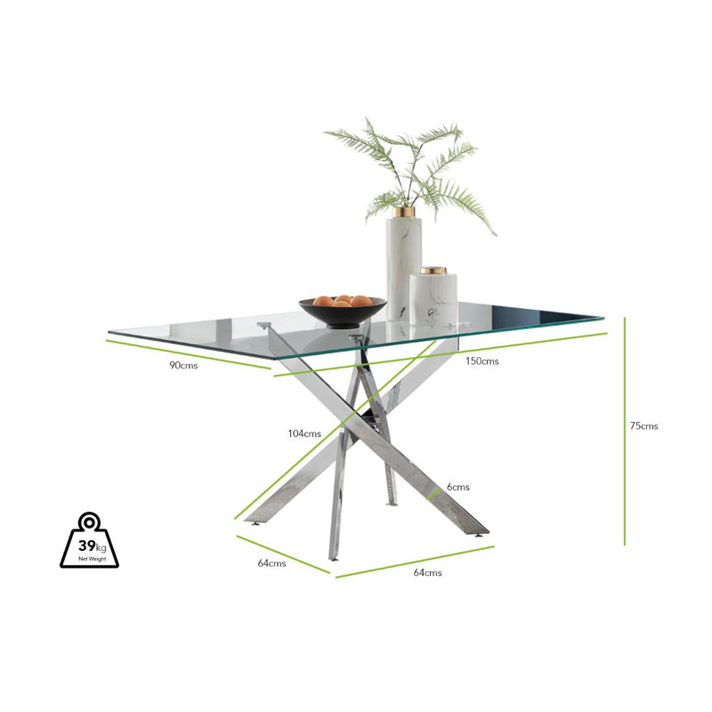 Leonardo Glass And Chrome Dining Table & 6 Grey Arlon Gold Leg Chairs