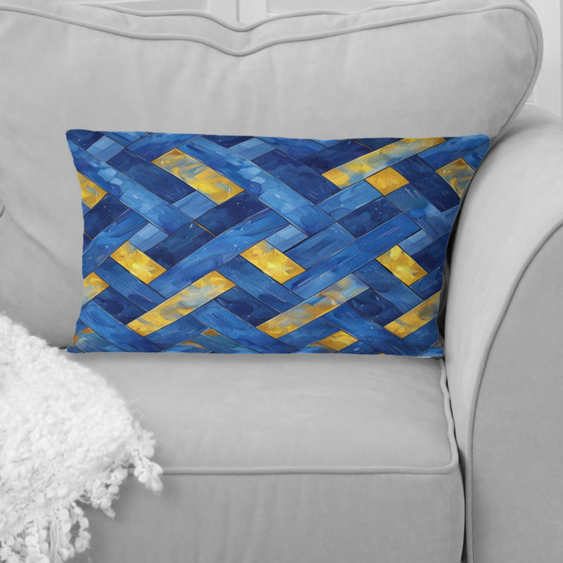 Coussin lombaire bleu et jaune à motif de paniers II