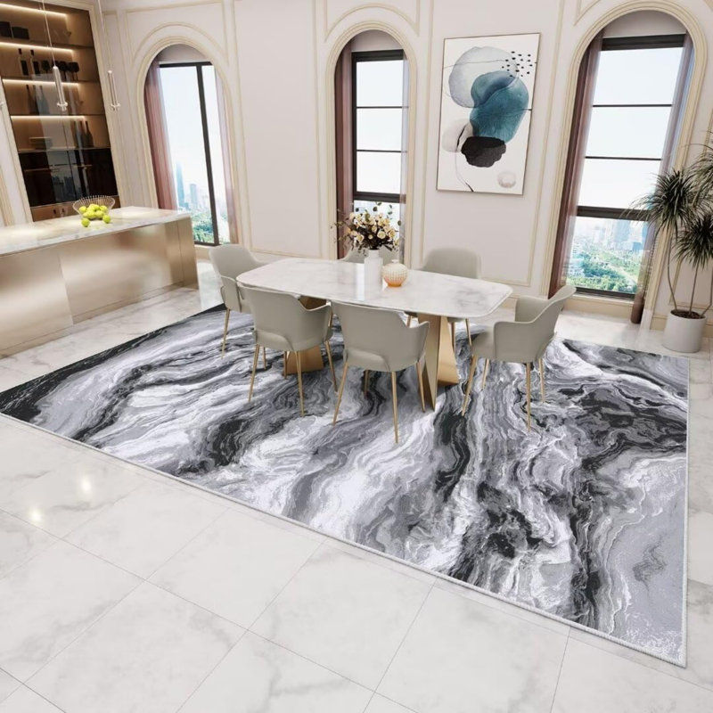 Washable Area Rug - Artistic Style Modern Rug For Living Room Bedroom Dining Room, Soft Low Pile Machine Washable Carpet, Non Slip Non Shedding Area Rug