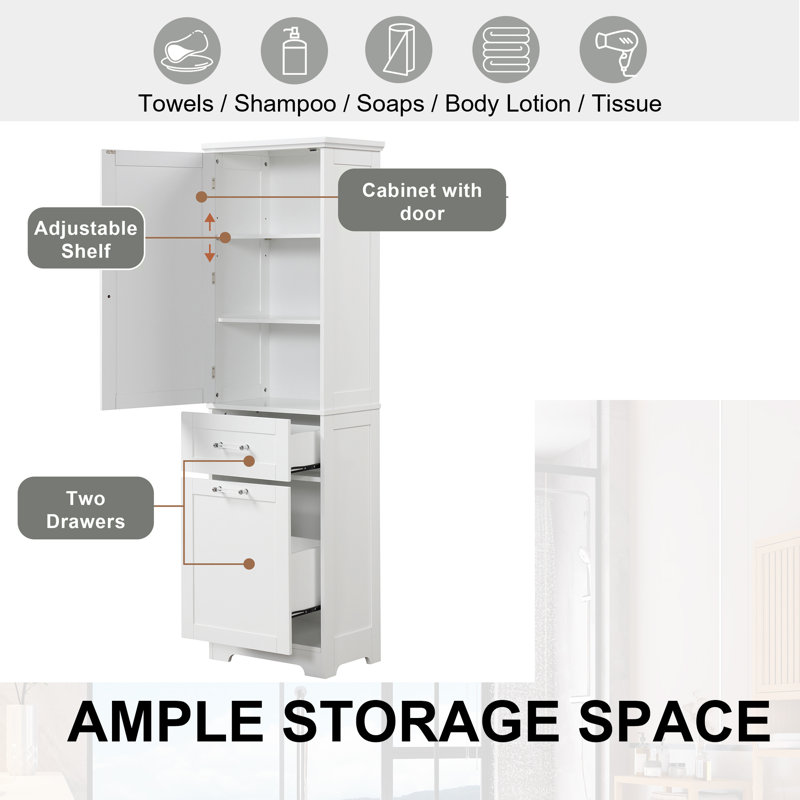 68.1" Tall Freestanding  Bathroom Storage Cabinet, White