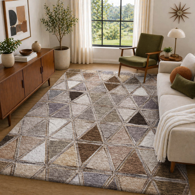 Tapis géométrique à poils longs Dream, Brown, 9 pi x 12 pi