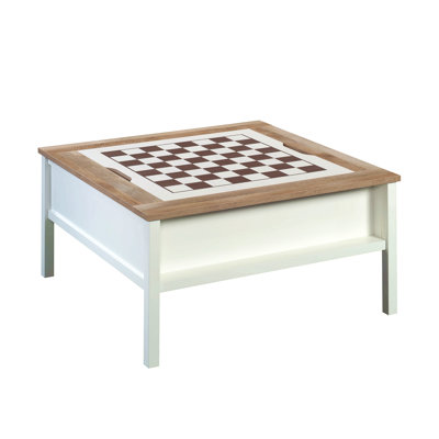 Table basse avec surface de jeu d'échecs, finition blanche