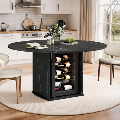 Round Dining Table With Fridge Space, Modern White Faux Marble Kitchen Tables,wood Dining Room Table With Storage Shelf, Circle Dinner Tables For Home
