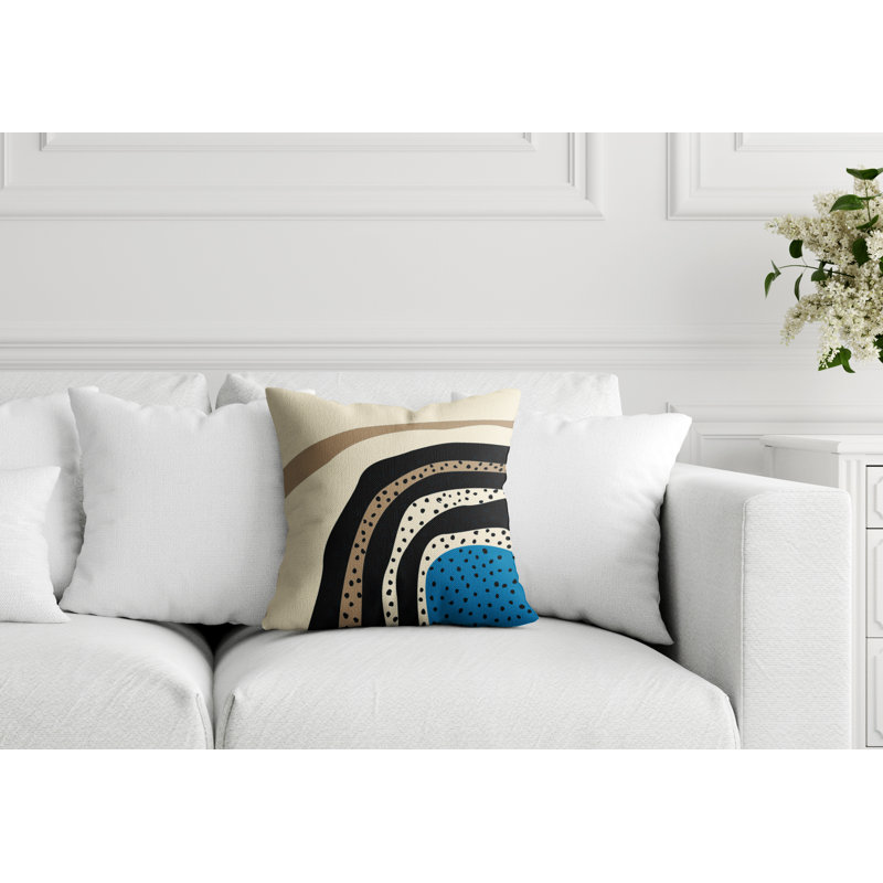 Coussin décoratif intérieur / extérieur en polyester filé Willow, 17 po x 17 po, Turquoise / blanc cassé / beige / noir