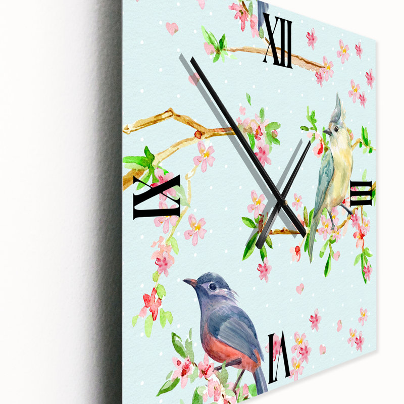 Motif de fleurs et d'oiseaux dans une horloge murale, Très grand