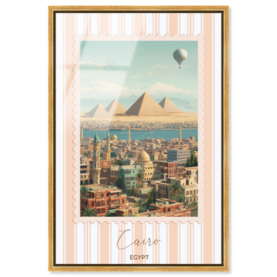 «Cairo Travel Stamp», reproduction d'art encadrée, affiche rétro par Art Remedy, cadre doré, 10 x 15